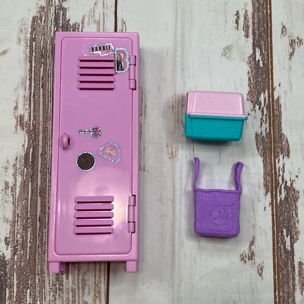 Barbie Mattel Accessories Dog Carrier Purple Grocery Bag & Barbie Locker